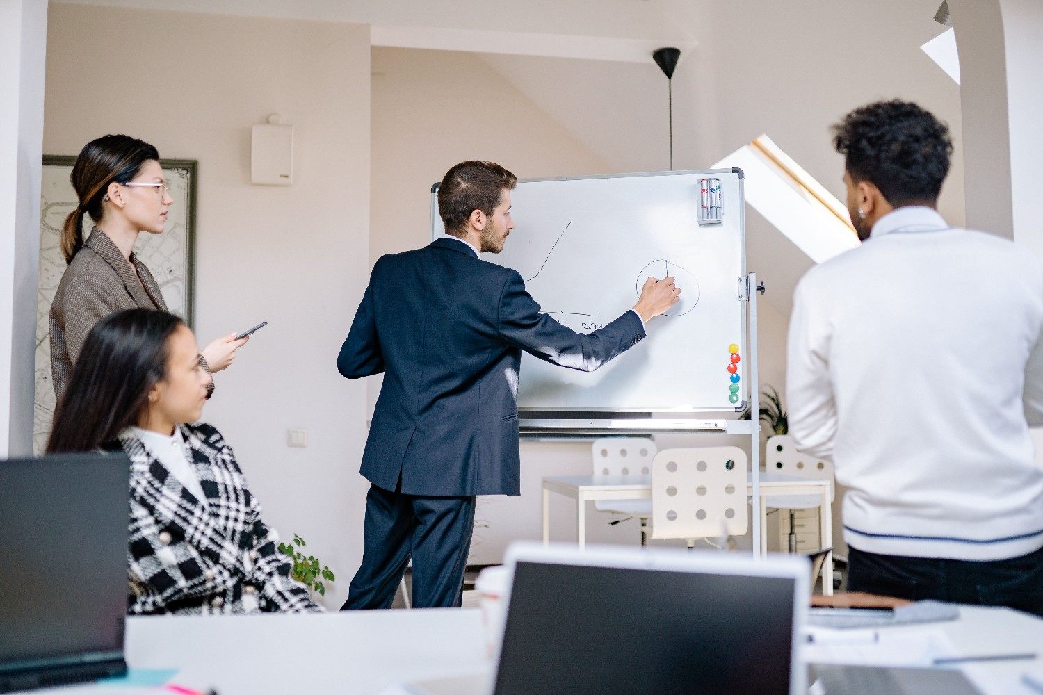 Corporate executive whiteboard strategy presentation