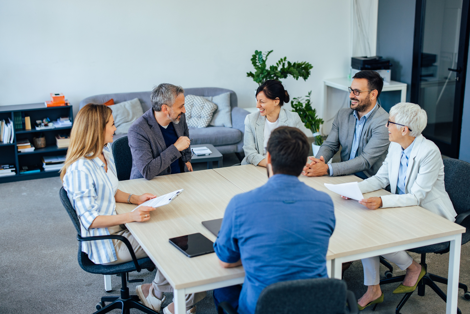 Upsell professional team meeting modern office